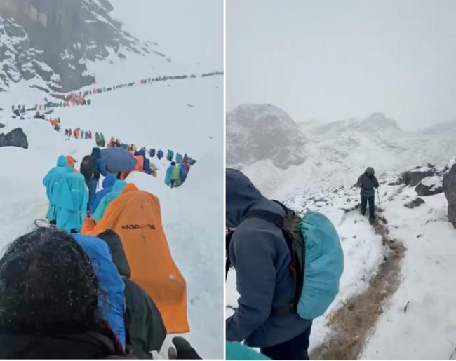 亲历珠峰暴雪游客：全身结冰 很恐怖 暴雪压垮帐篷引发关注