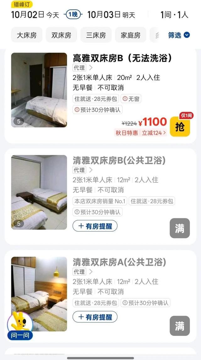 泰山景区宾馆价格情况（来源：某团购平台）