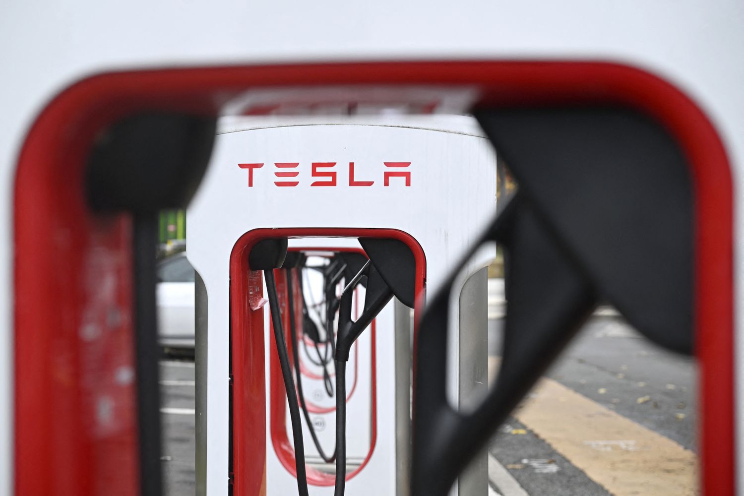 A Tesla charging station in Germany in October 2025. 