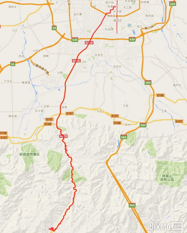 古城西安周边骑行路线：分水岭路线图
