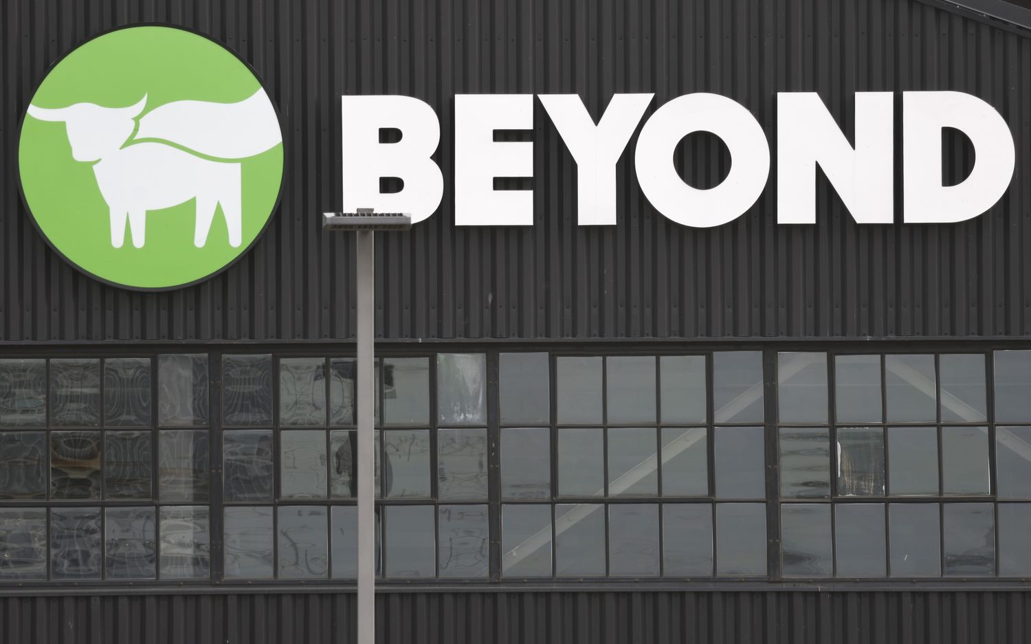 The Beyond Meat logo at the company's California headquarters in February 2025. 
