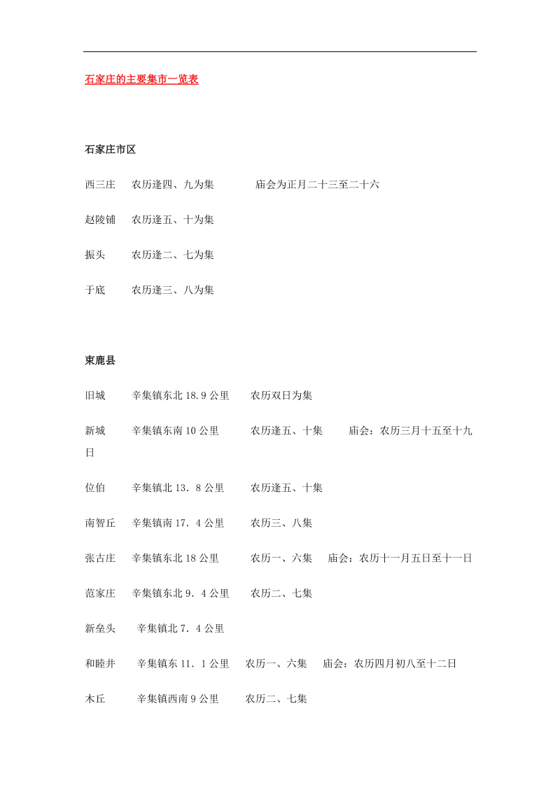 石家庄的主要集市一览表_第1页