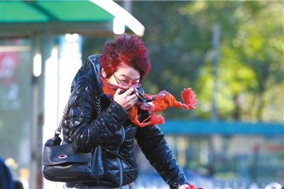 市民在寒风中行走。（资料图片）本报记者王海欣摄