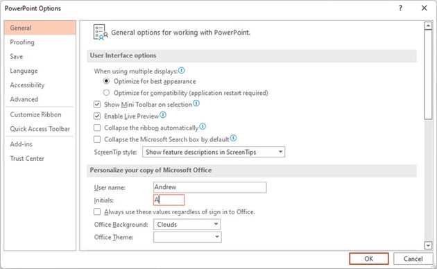 PowerPoint customize personalization feature